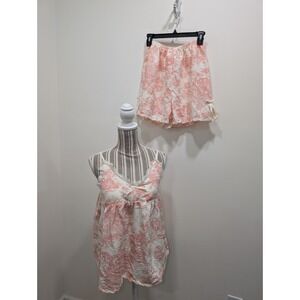 Pink & Ivory French Toile Inspired Pajama Set Size Small Coquettish Sweet